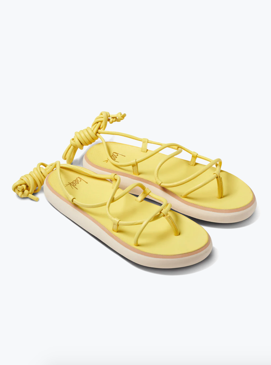 Beek womens Chirp Leather Ankle-Tie Sandals canary yellow