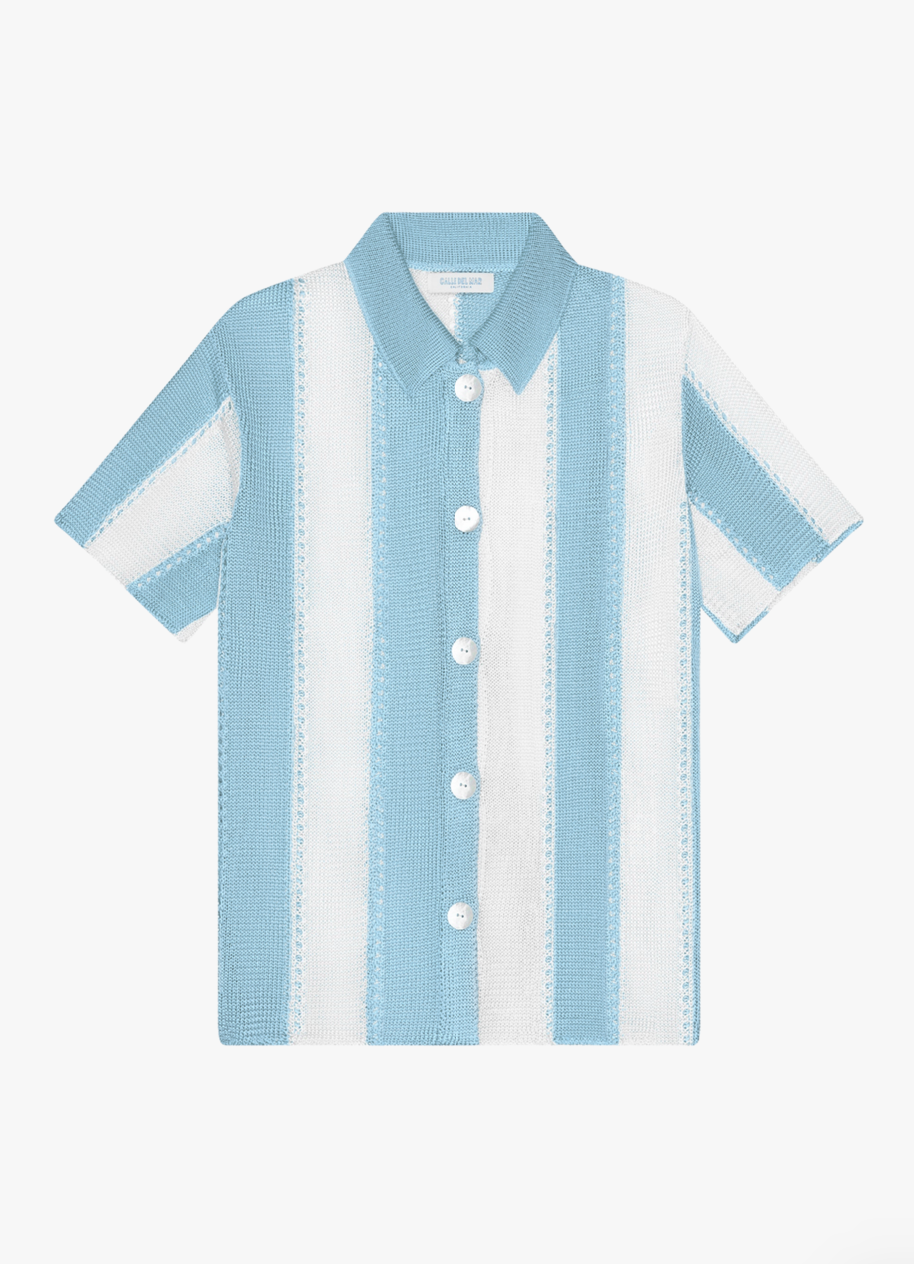 Calle del Mar Cabana Stripe Short Sleeve Shirt Blue Tide