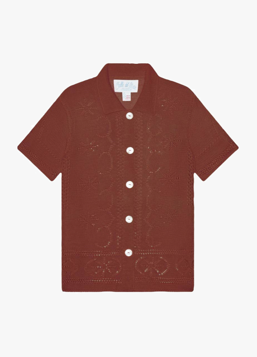 Calle del Mar Viscose Pointelle Short Sleeve Shirt in Clay