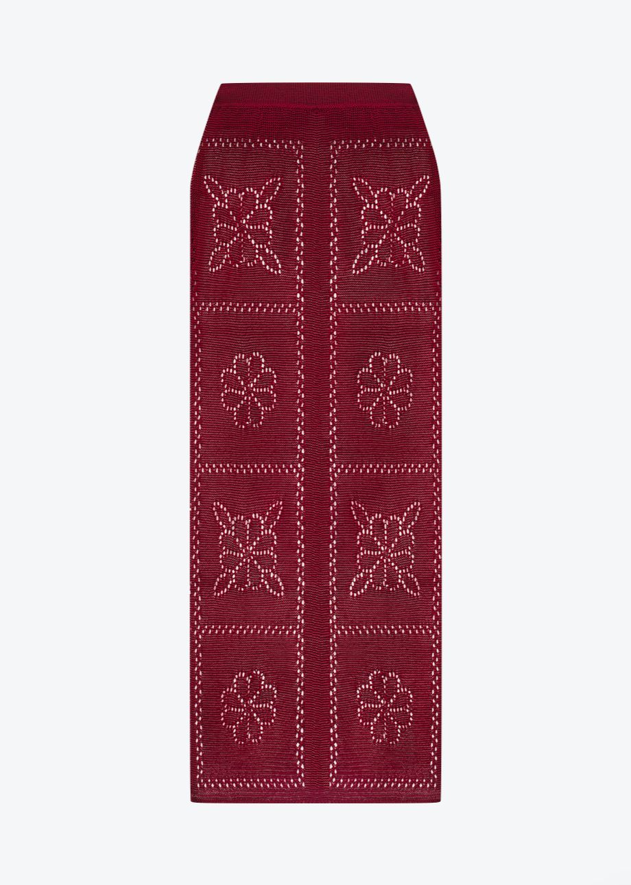 Calle del mar Floral Tile Skirt in Oxblood