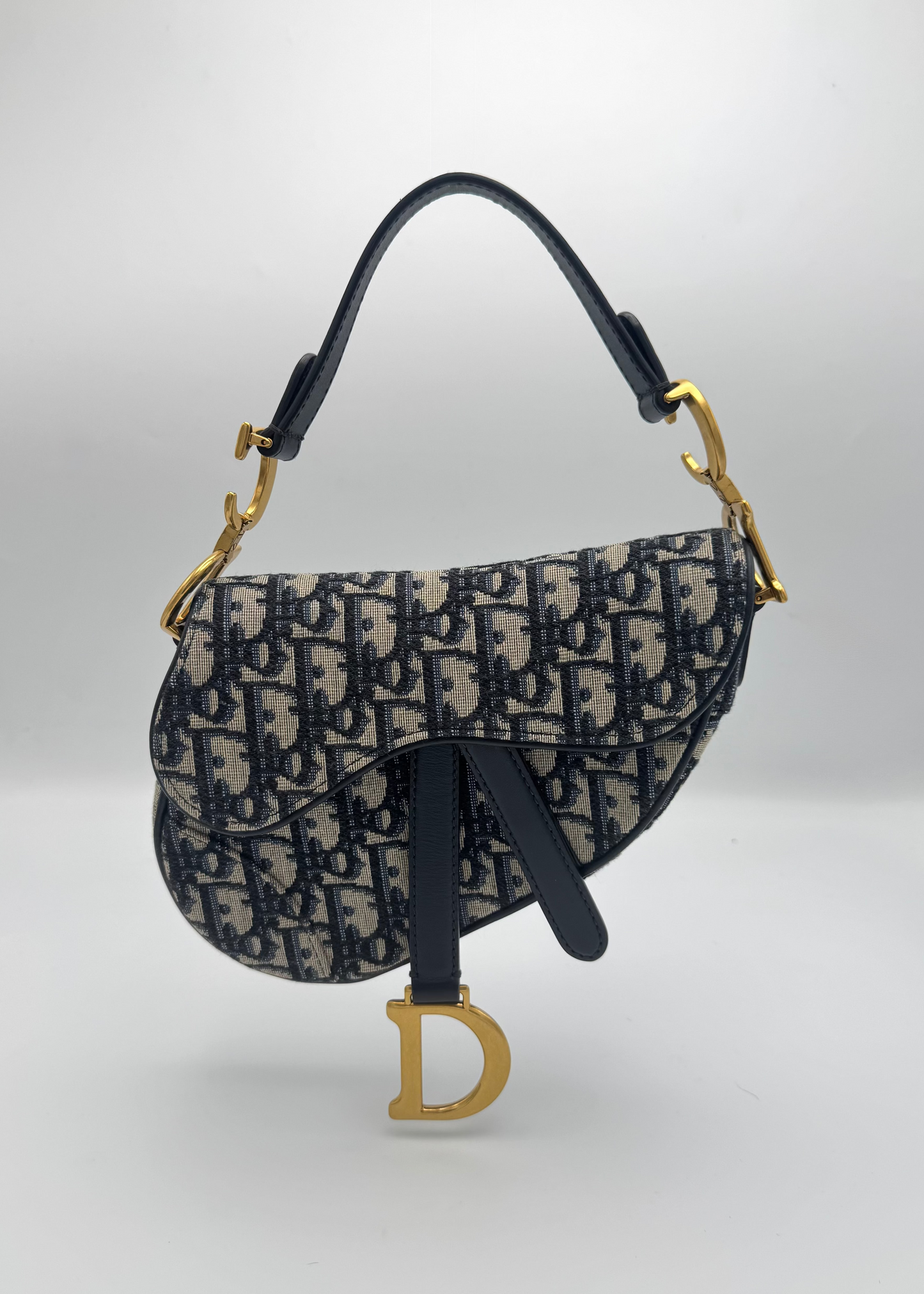 Christian Dior Oblique Jacquard Mini Saddle Bag with Embellished Shoulder StrapDior Mini Saddle with Studded Strap