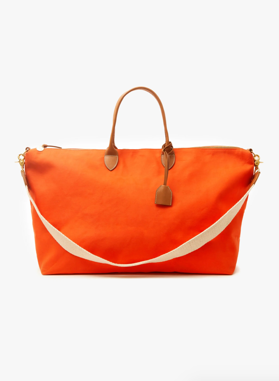Clare V Canvas Weekender Bag in Tangerine