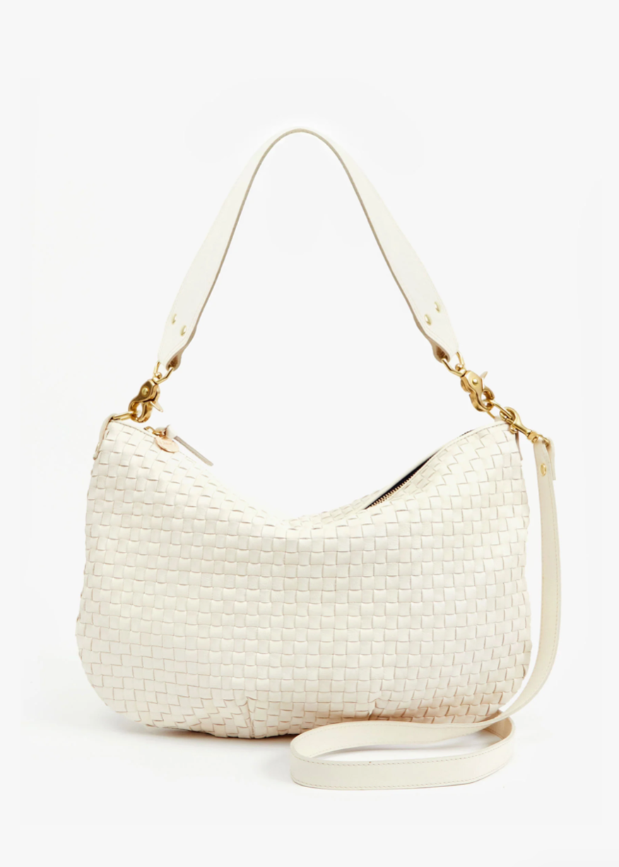 Clare V Moyen Messenger in Cream Woven Checker