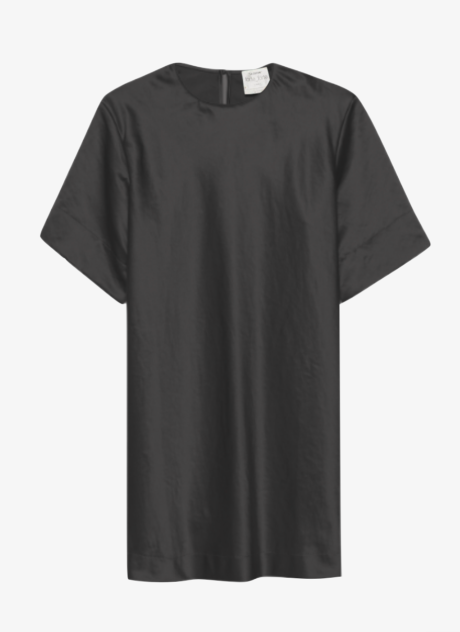 Forte Forte Duchesse Satin Half Sleeve Tunic Dress in Nero Black