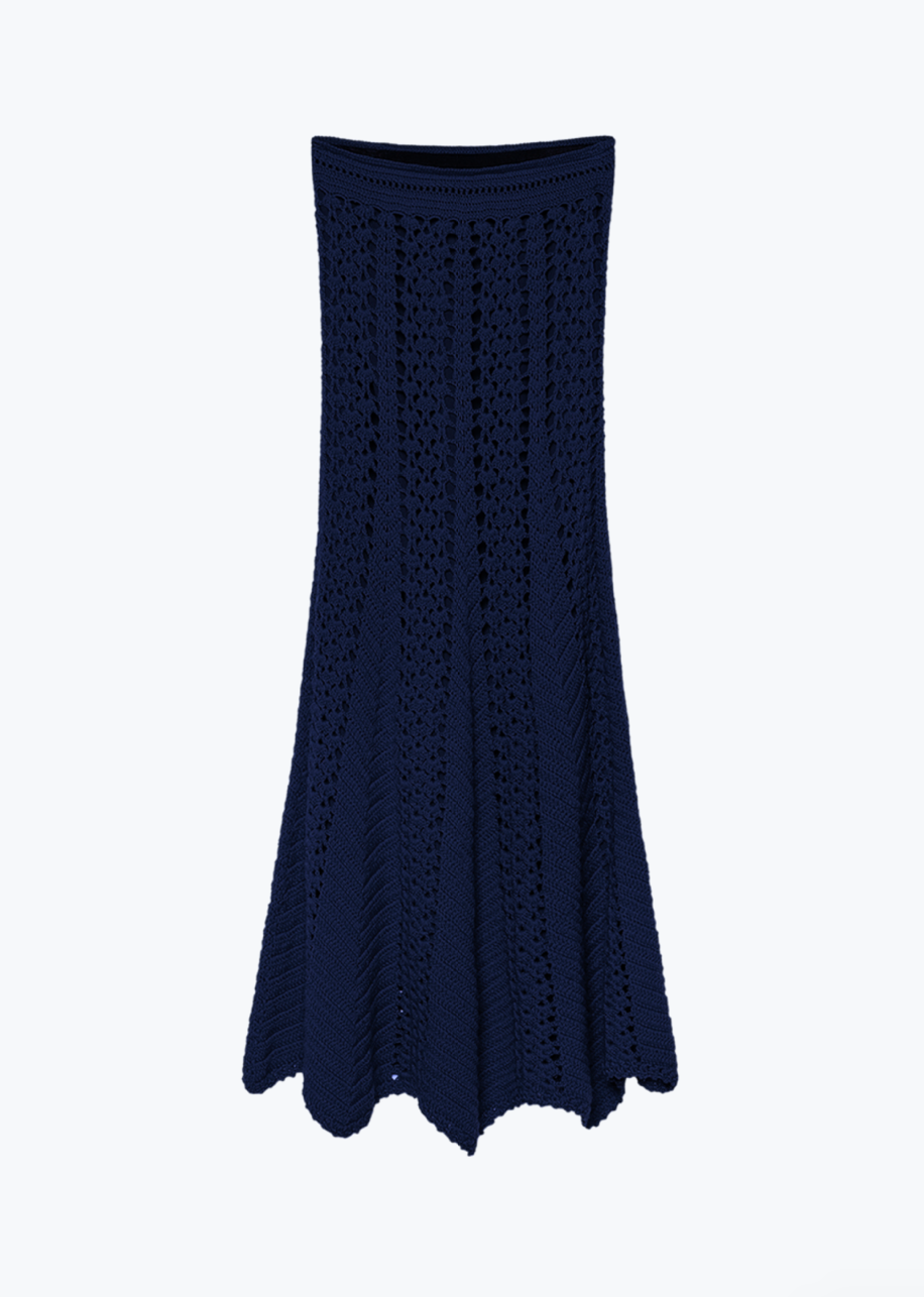 Forte Forte Merino Crochet Skirt in Notte Navy Blue