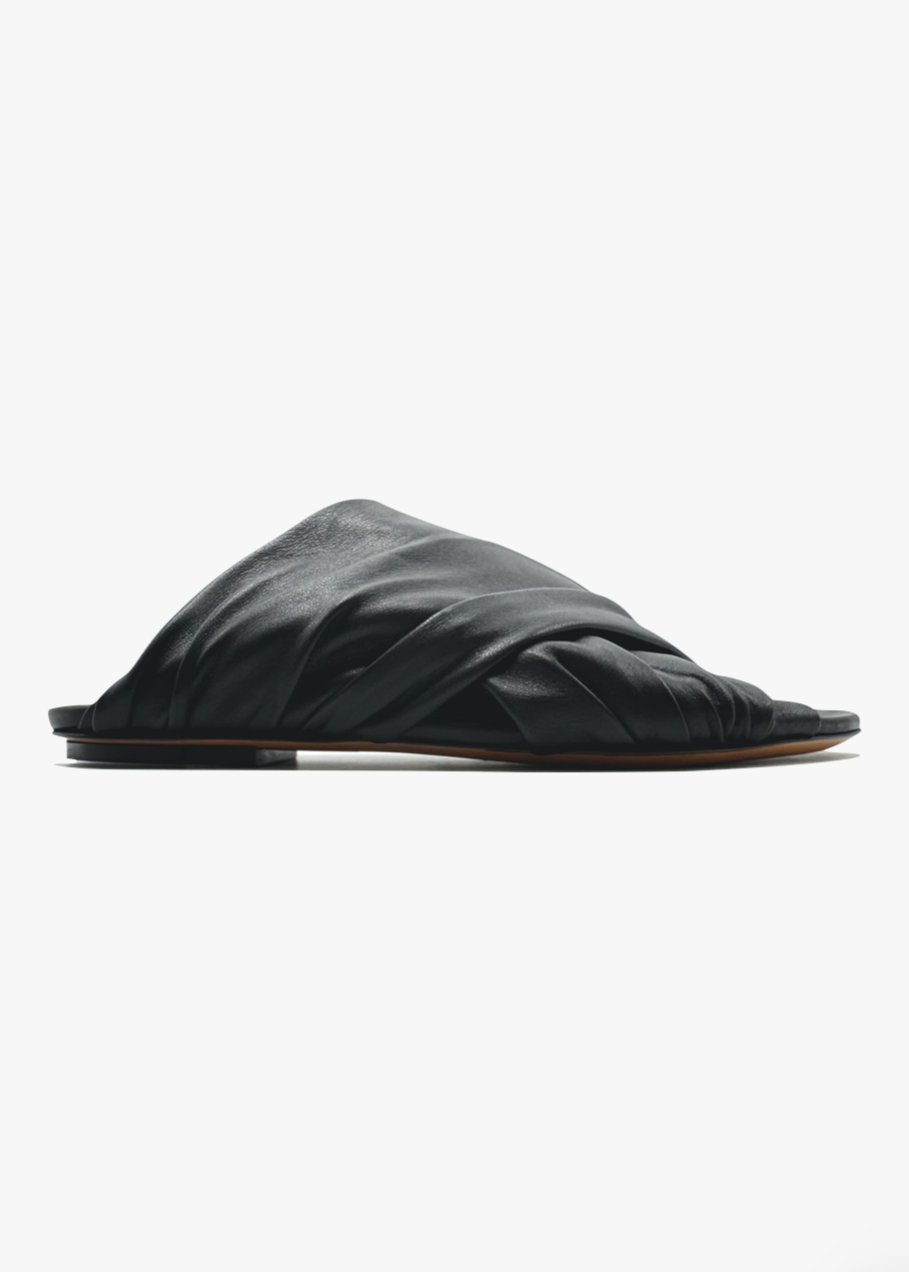Forte Forte Nappa Leather Flat Sandal in Nero Black