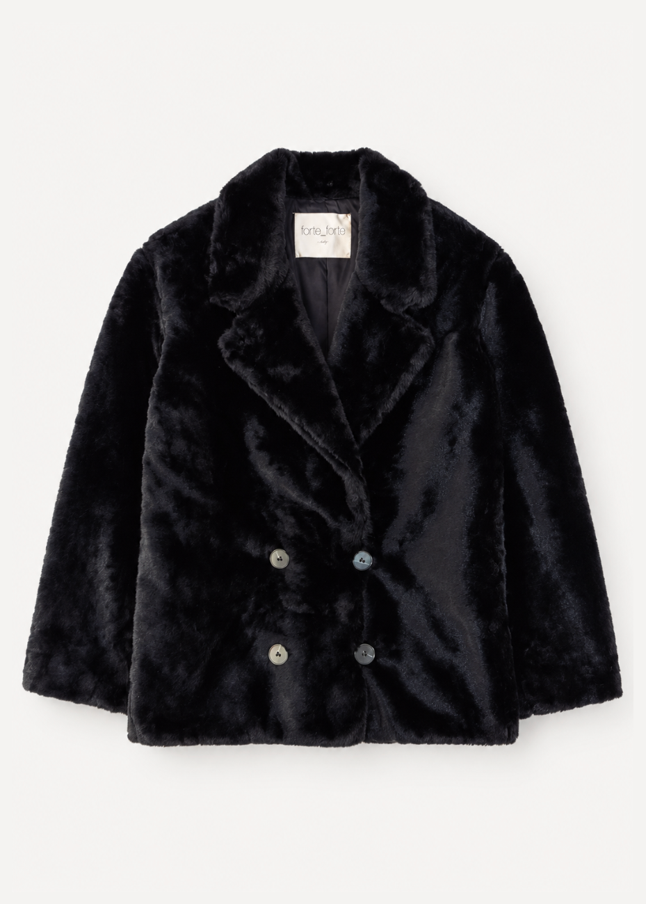 Forte Forte womens Eco Fur Double-Breasted Peacoat Black