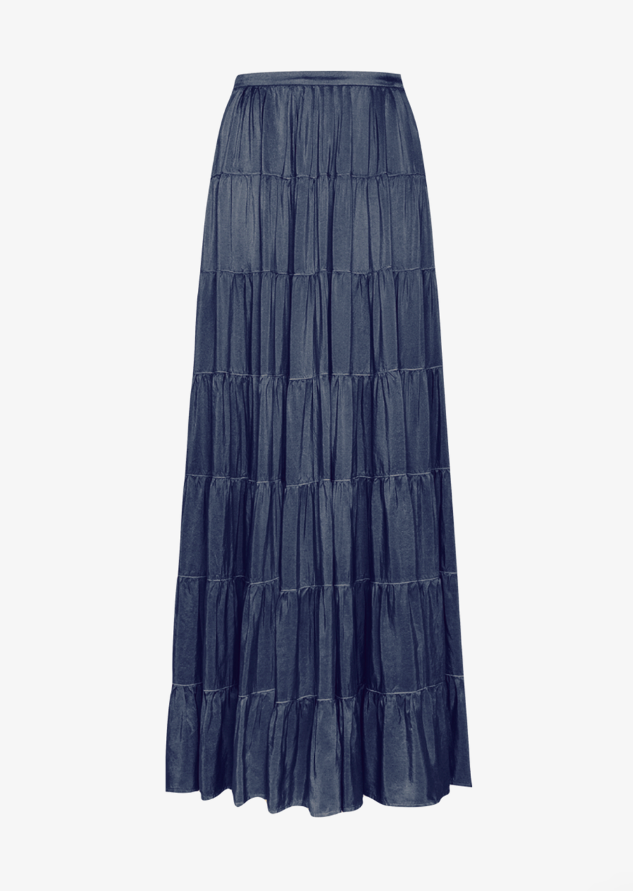 Forte forte womens Tiered Silk Habotai Maxi Skirt navy notte