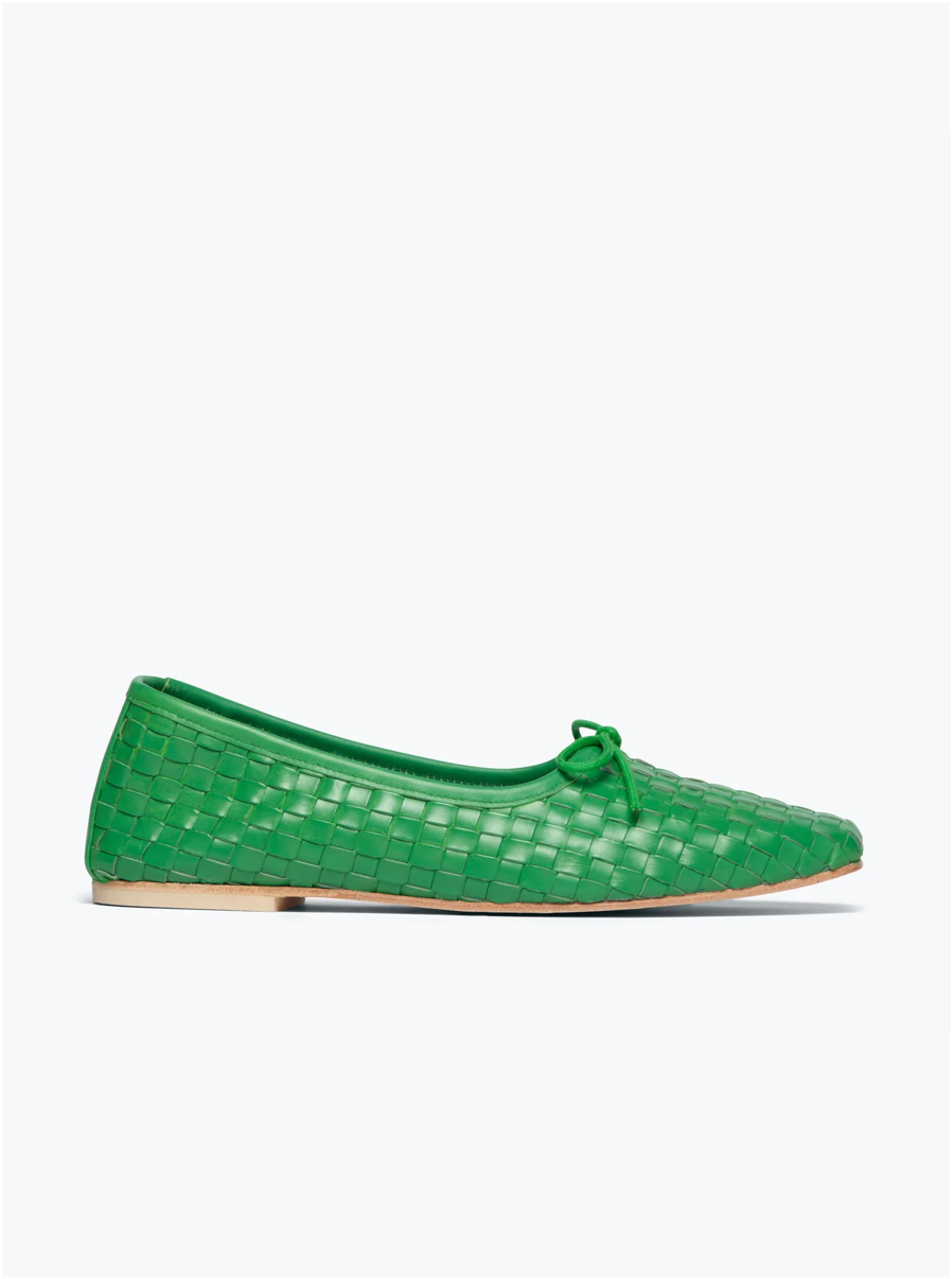 Jada Square Toe Ballet Flat in Woven Green  ELI