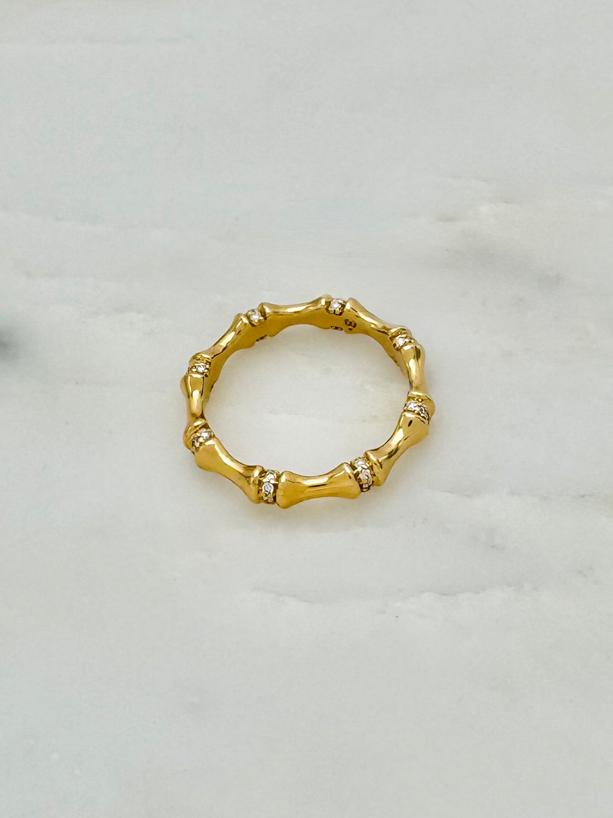 Grace Winfrey fine jewelry 18k yellow gold Bamboo Stacking Ring with Diamonds