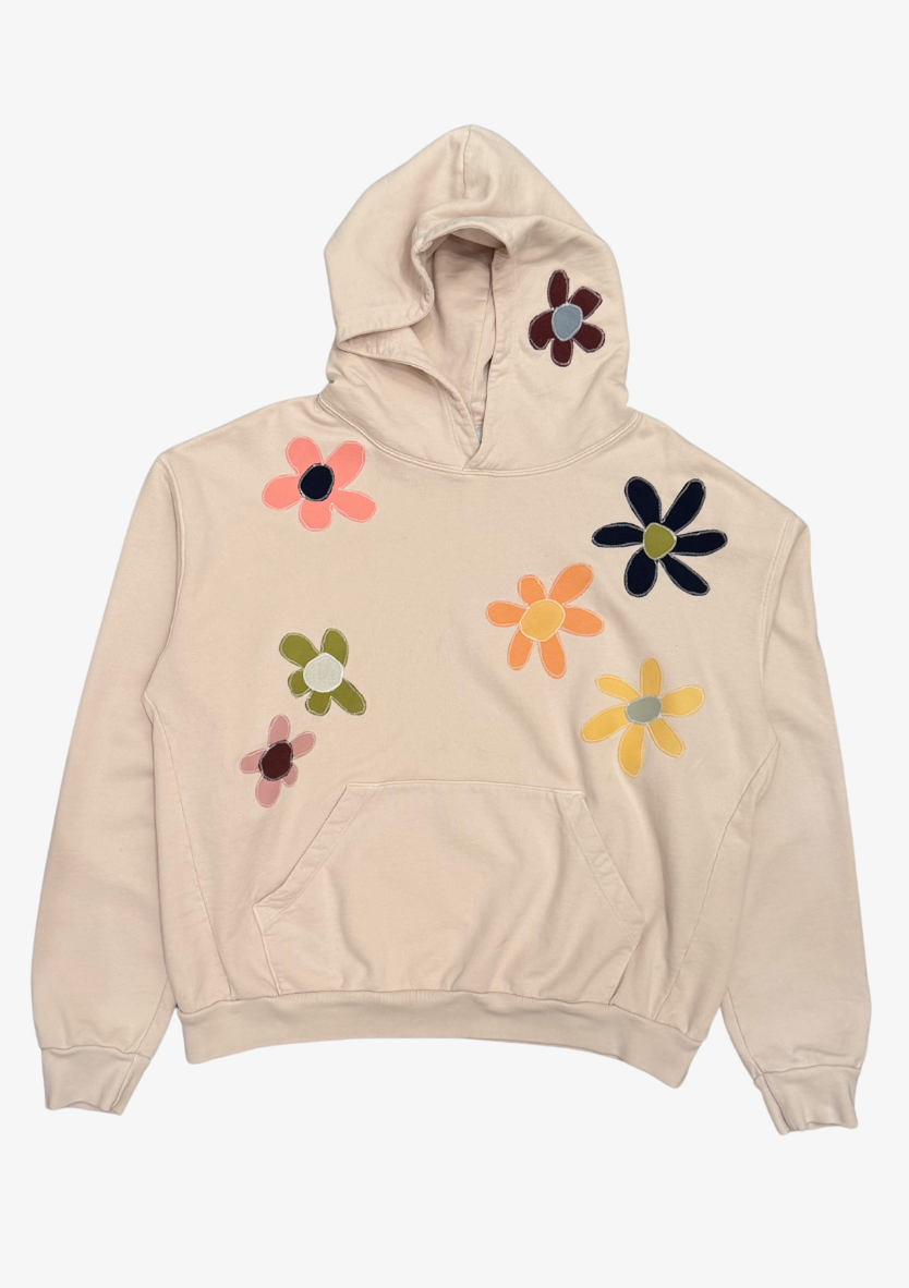 Kate Sando One-of-a-Kind Scattered Flower Hoodie in Cream