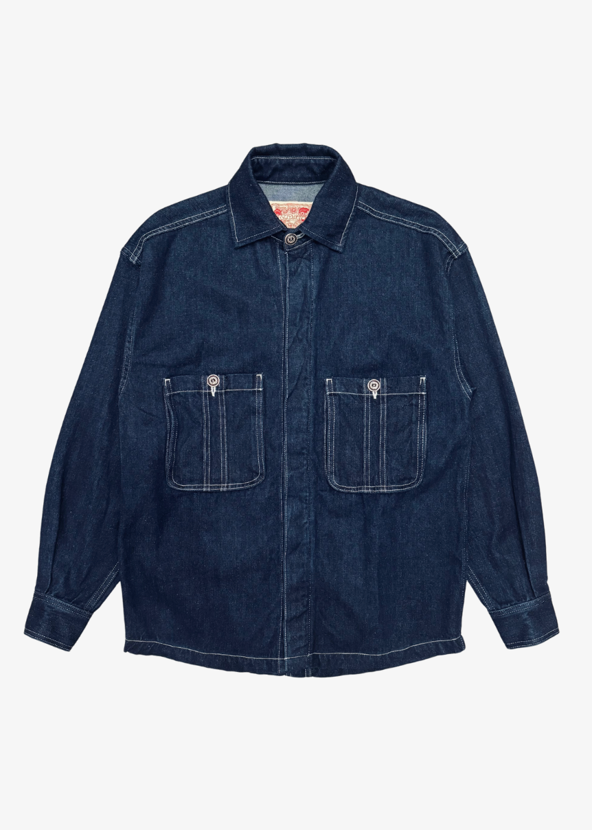 Monostereo mens "Into the Mystic" Dark Rinse Hemp Denim Overshirt