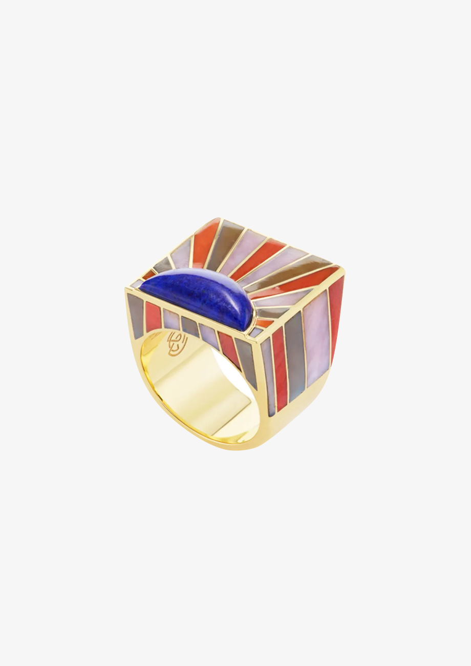 Sun Ray Signet Ring with Lapis