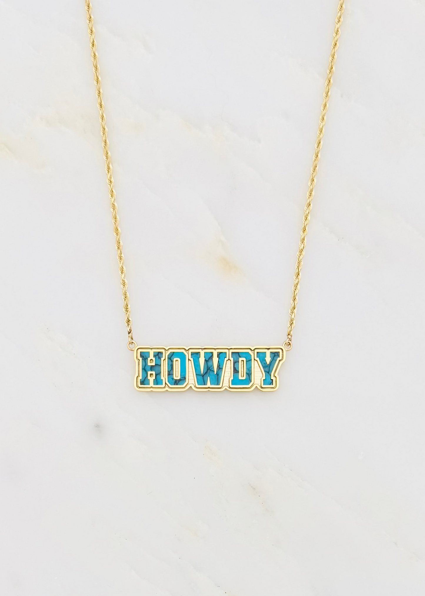established jewelry 14k yellow gold Turquoise Inlay Howdy Necklace