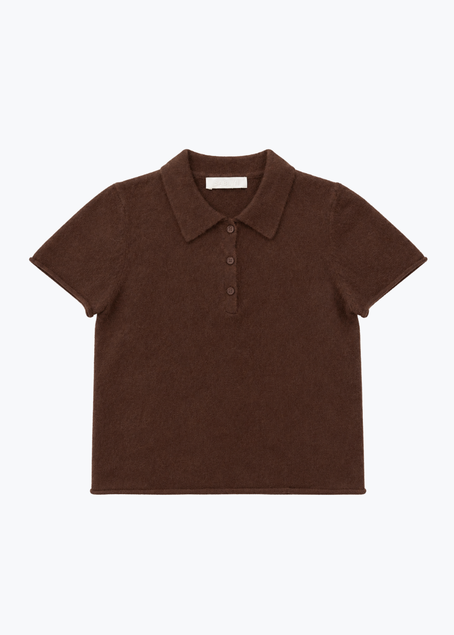 sablyn womens cashmere Rita Shrunken Polo in Cinnabar brown