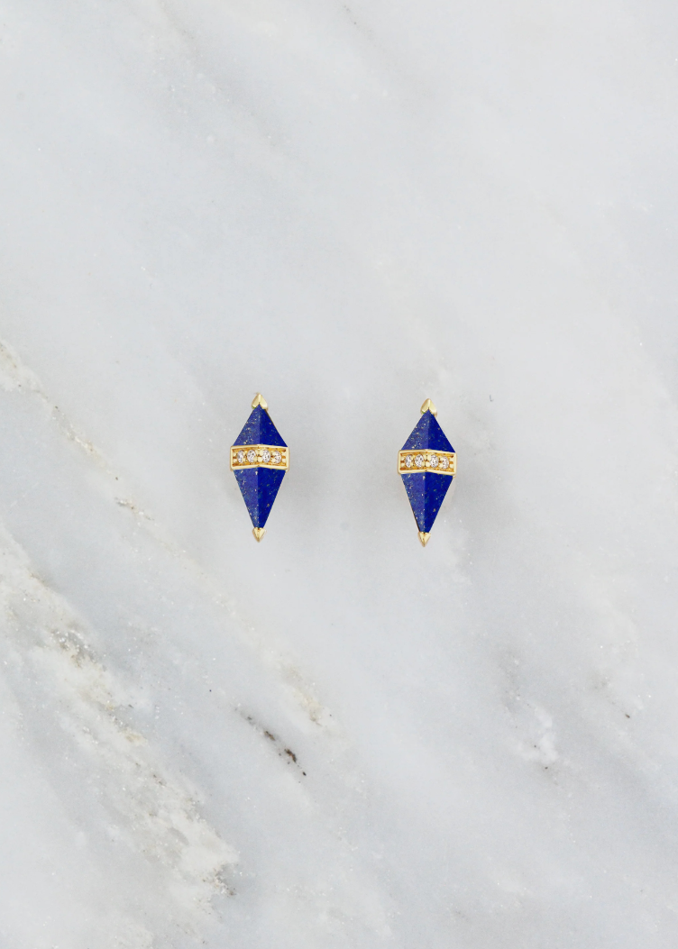 sorellina fine jewelry 18k yellow gold Pietra Studs with Lapis