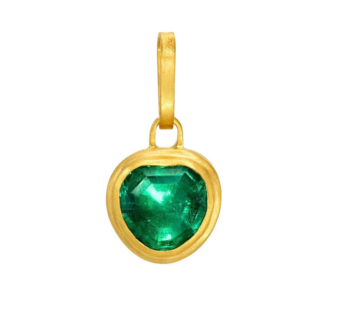 One of a Kind Antique Heart Shape Emerald Ziggurat Pendant