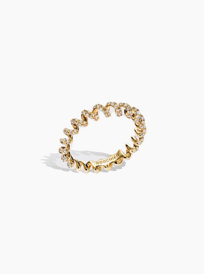 Mini Yellow Gold Slinkee Ring with Diamonds