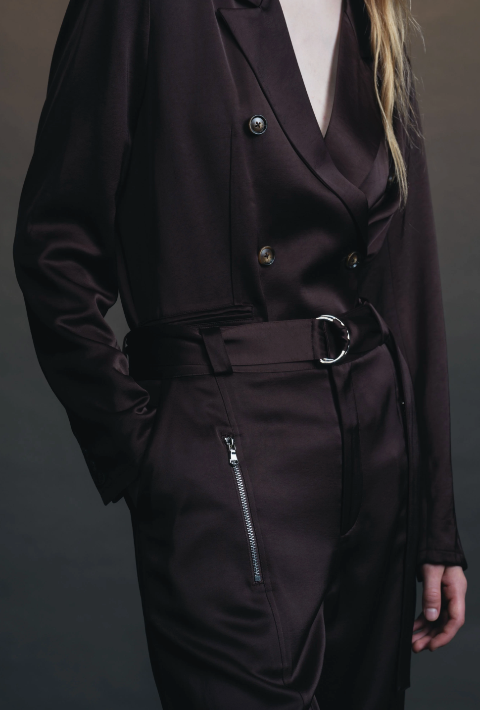 Person wearing Saint Art womens Adalee Charmeuse Blazer