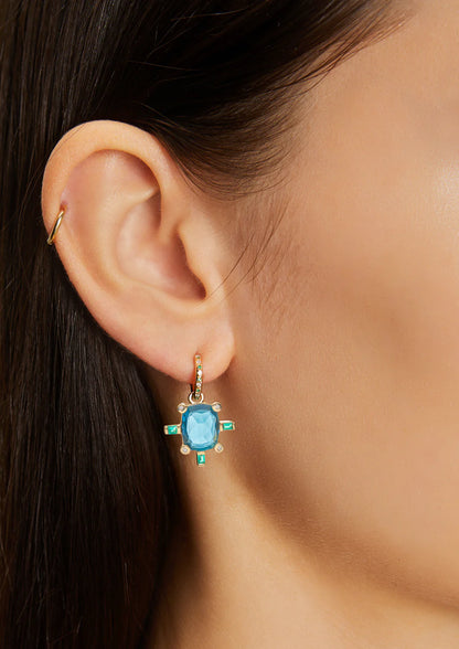 Blue Topaz Juno Charm with Diamonds and Emeralds