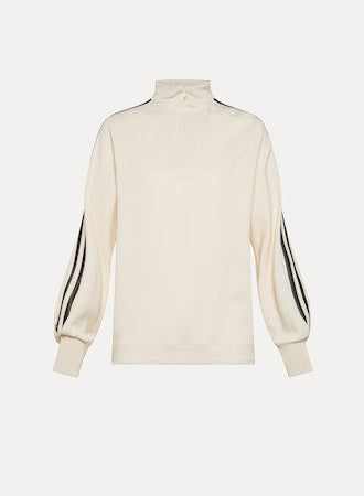 Stretch Silk Crepe Top with Satin Stripes