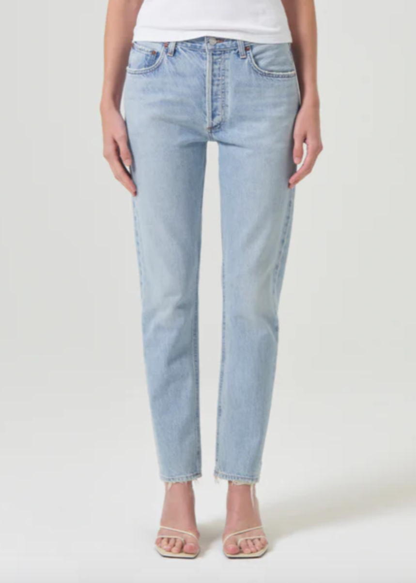 Person wearing AGOLDE Denim Austin Mid-Rise Tapered Slim Jean
