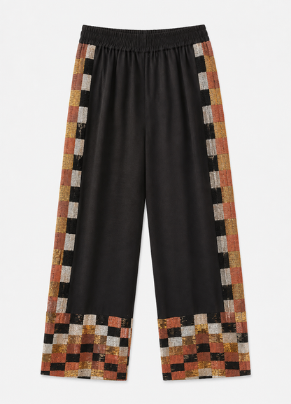 ALL THAT REMAINS WOMENS BEAD EMBROIDERED Beatrix Pants SILK BLACK