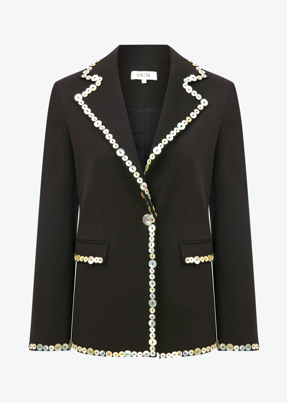 ANIM womens Lexa Blazer with shell button details dark brown