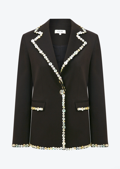 ANIM womens Lexa Blazer with shell button details dark brown