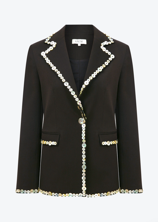 ANIM womens Lexa Blazer with shell button details dark brown
