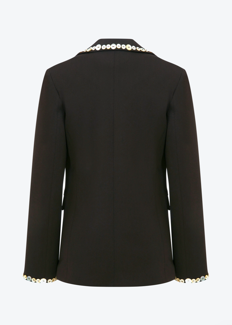 ANIM womens Lexa Blazer with shell button details dark brown