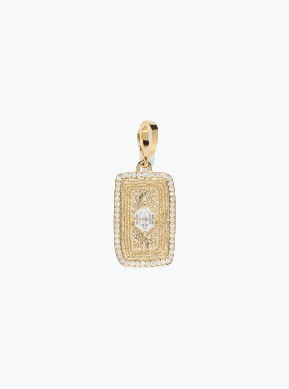 AZLEE FINE JEWELRY 18K YELLOW GOLD Elongated Hexagon Medium Pave Diamond Relic Coin