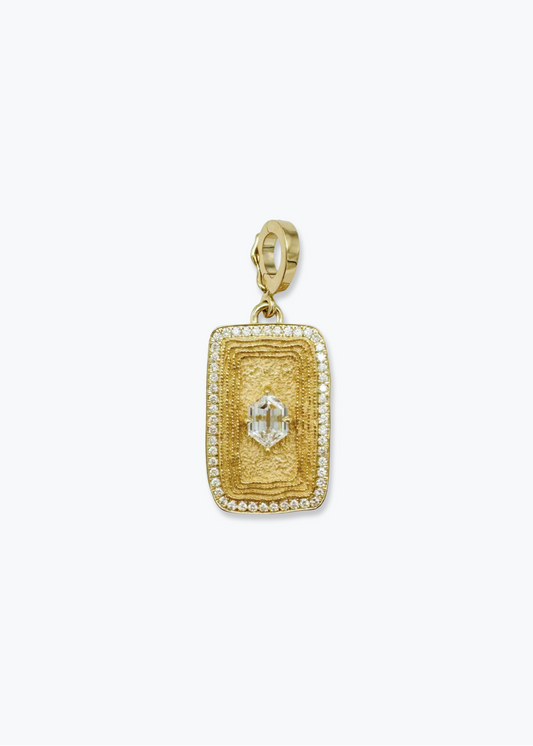 AZLEE FINE JEWELRY 18K YELLOW GOLD Elongated Hexagon Medium Pave Diamond Relic Coin
