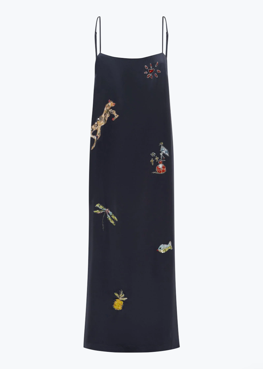 Alemais Black slip dress with embroidered designs