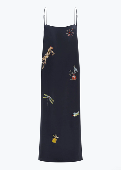 Alemais Black slip dress with embroidered designs