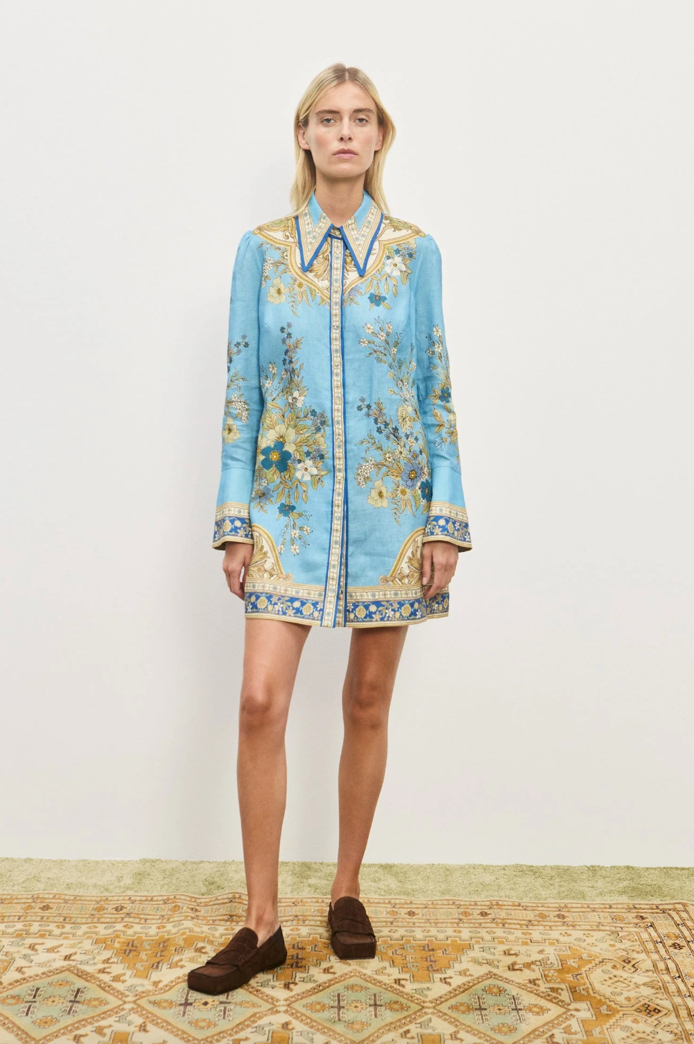 Person wearing Alemais Cassie Mini Shirt Dress