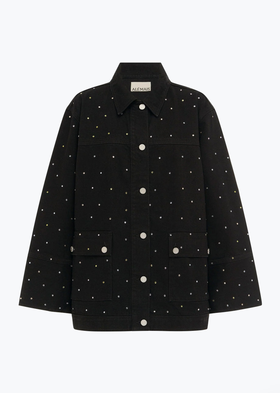 Alemais Simona Denim Jacket Crystal Embellished Black