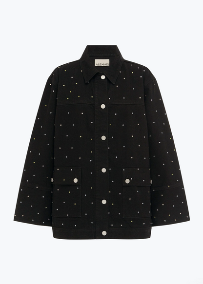 Alemais Simona Denim Jacket Crystal Embellished Black