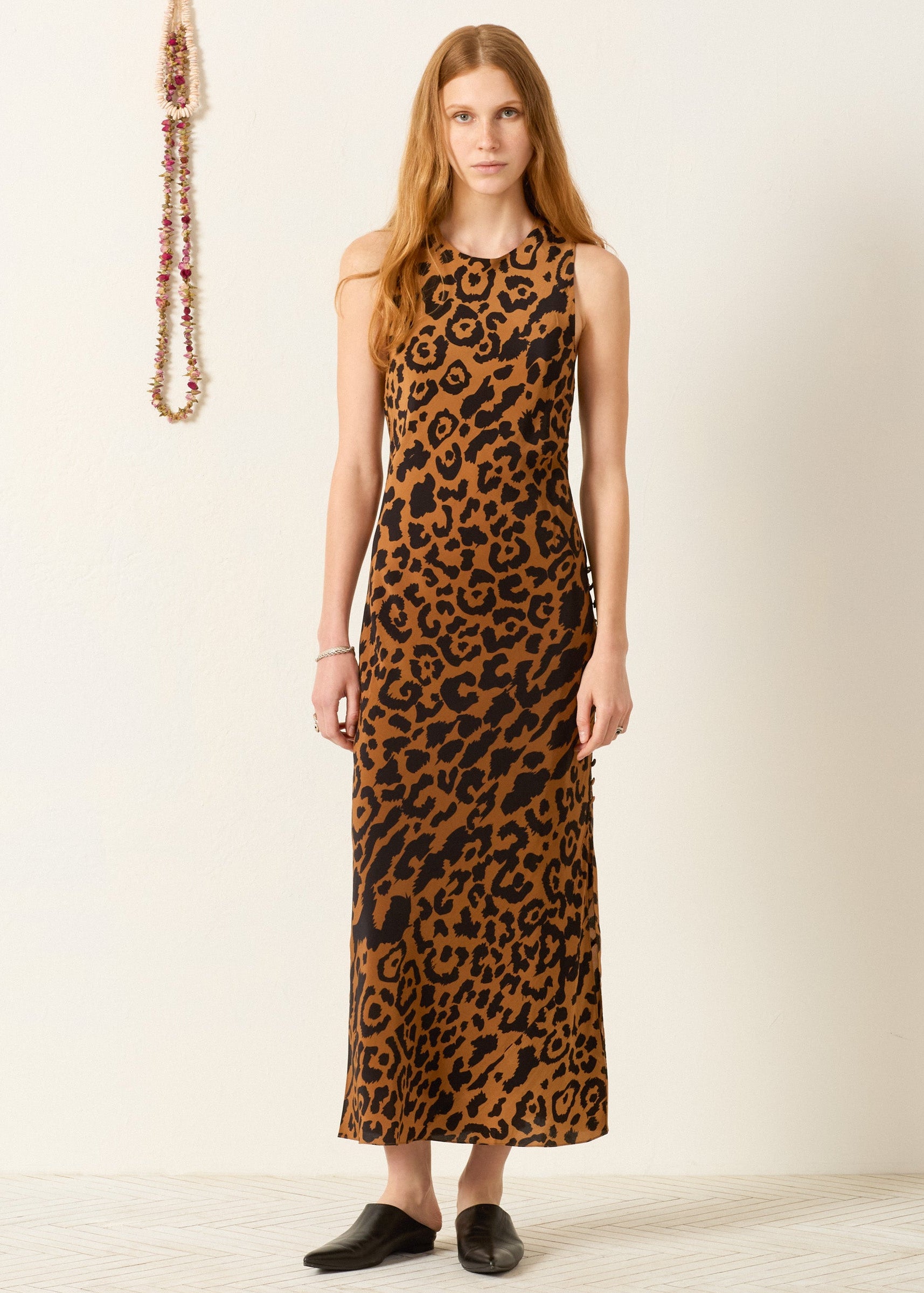 Person wearing Alix of Bohemia Adelaide Leopard Silk Dress