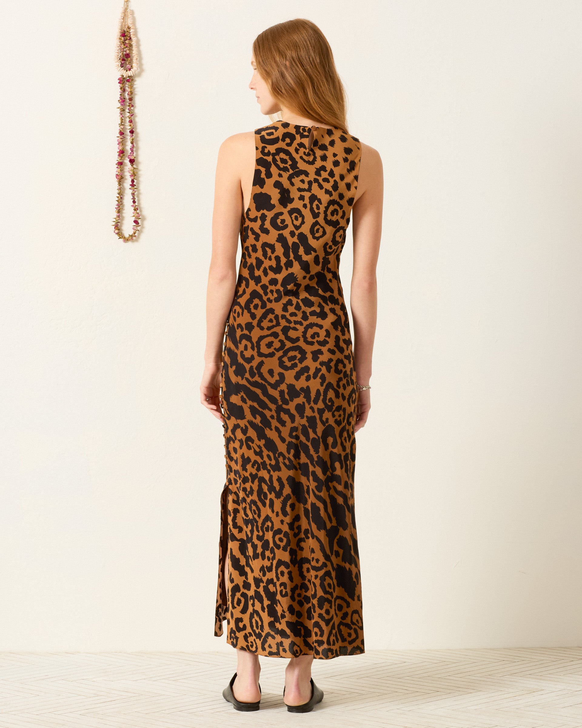Person wearing Alix of Bohemia Adelaide Leopard Silk Dress