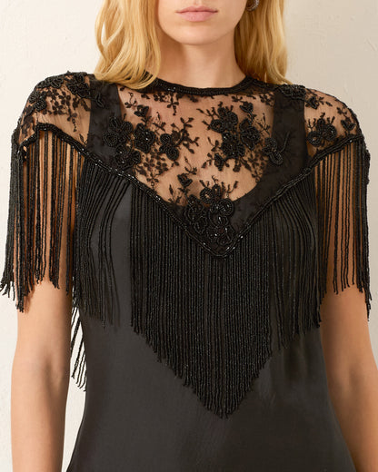 Person wearing Alix of Bohemia FW25-FLO116-TFlouNightRideLaceCapelet_2457