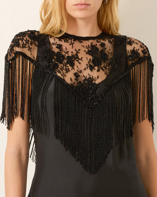 Person wearing Alix of Bohemia FW25-FLO116-TFlouNightRideLaceCapelet_2457