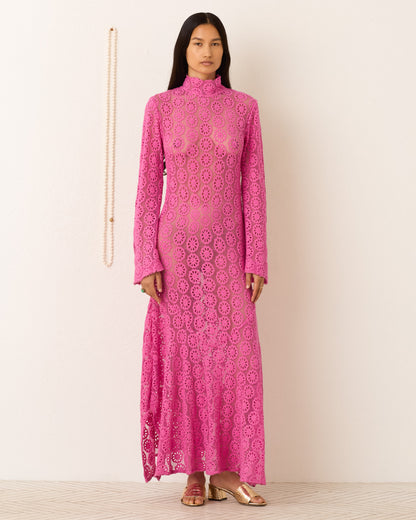 Person wearing Alix of Bohemia Laila Daisy Dress in Fuschia