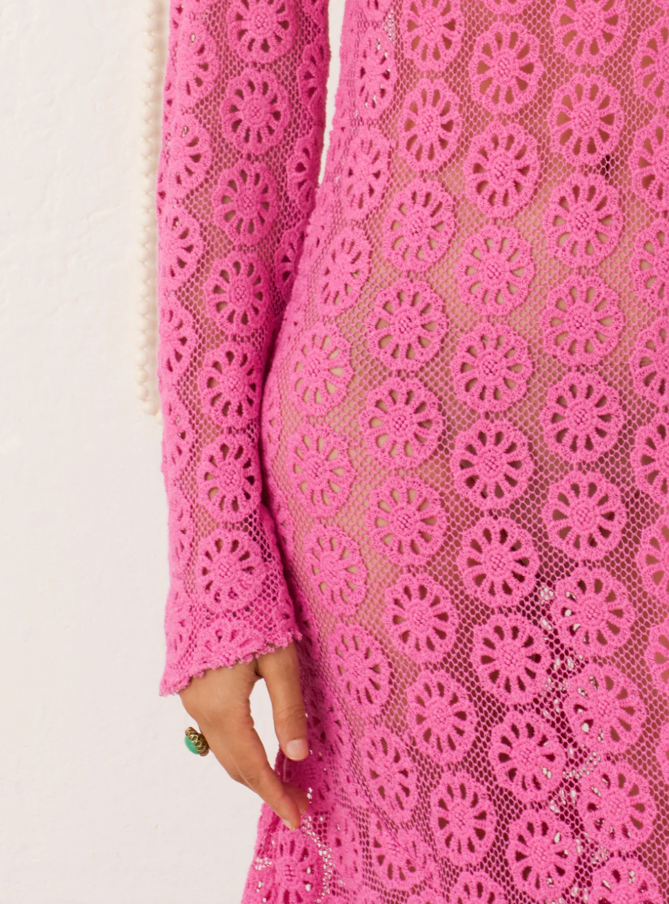 Fabric detail of Alix of Bohemia Laila Daisy Dress in Fuschia