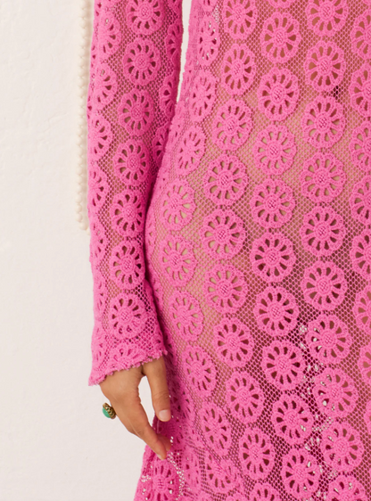 Fabric detail of Alix of Bohemia Laila Daisy Dress in Fuschia