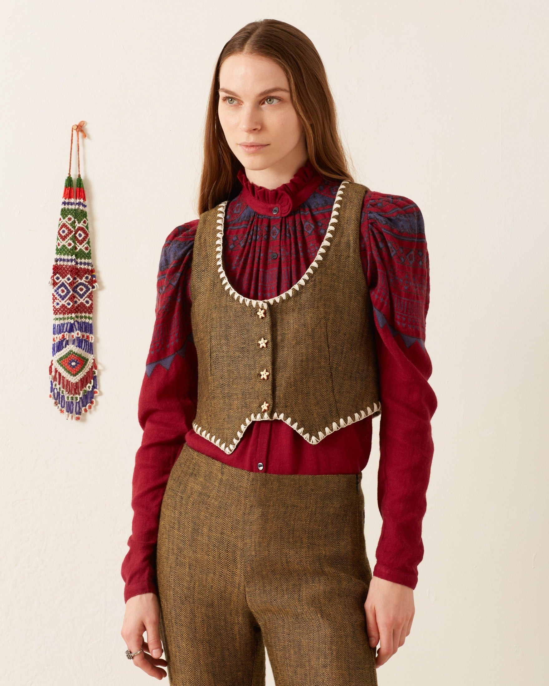 Person wearing Alix of Bohemia Mossie Bronze Shell Top