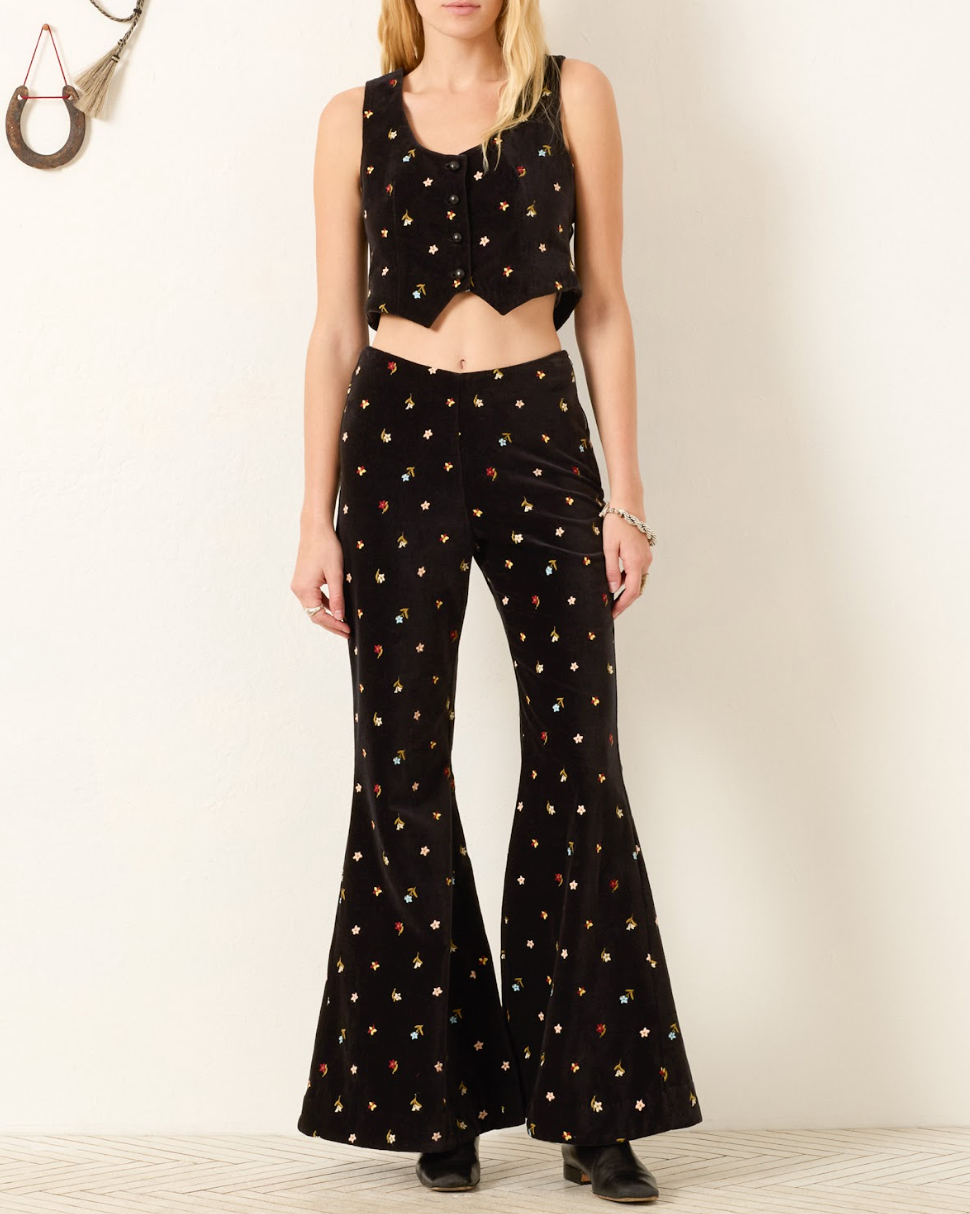 Person wearing Alix of Bohemia Mossie Onyx Bouquet Top and Pants