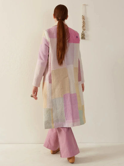 Person wearing Alix of Bohemia Officer Pastel Patchwork Kantha Coat