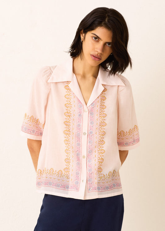 Person wearing Alix of Bohemia Ophelia Blush Lattice Shirt