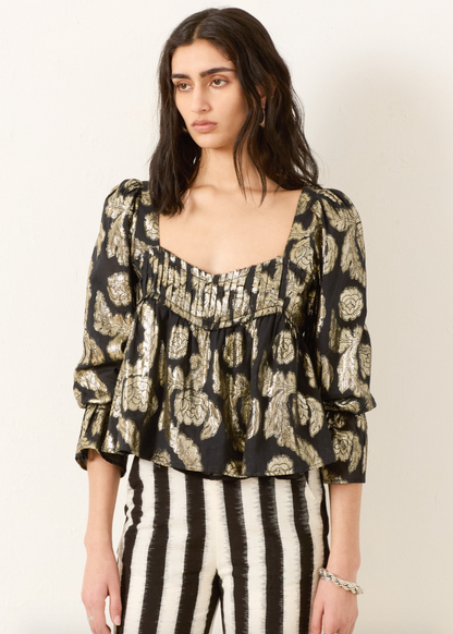 Person wearing Alix of Bohemia Priya Gunmetal Lurex Top